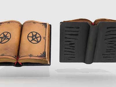 Ancient Open Books With Pentagram Design And Decorative Cover Patterns 3d model