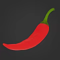 Bright Red Chili Pepper With Green Stem And Curved Vibrant Shape