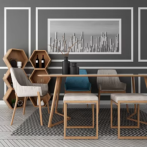 Nordic Dining Table and Chair Combination Chair 3d model