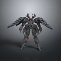 Sci Fi Mechanical Robot Character With Large Mechanical Wings And Red Accents In Standing Pose