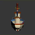 Colorful Toy Boat With Red Chimney White Hull Blue Accents And Orange Deck