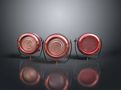 Copper Red Round Lighting Fixture Set With Grilled Front And Reflective Base 3d model