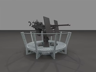 Twin Barrel Anti Aircraft Gun With Rotating Platform For Military Defense 3d model