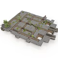 Modern Patterned Stone Slab Ground Design With Green Plants And Geometric Layout