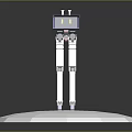 3D Robot Character With Purple Head Yellow Eyes White Body Standing On White Hexagonal Platform
