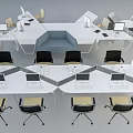 Modern Office Desks Layout With Computers And Ergonomic Chairs In Open Workspace 3d model