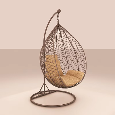 Modern Hanging Chair With Metal Frame Net Design And Cushioned Circular Base 3d model