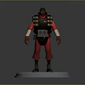 3D Character Model Standing On Circular Base With Red Outfit And Backpack