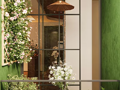 French Garden Balcony Vintage Chandelier Flower Plants 3d model