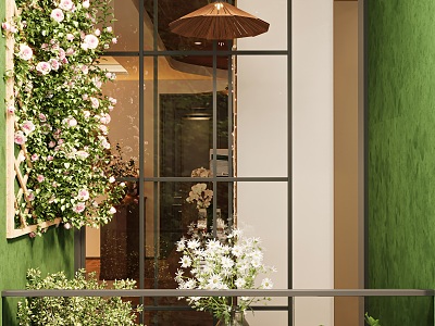 French Garden Balcony Vintage Chandelier Flower Plants 3d model