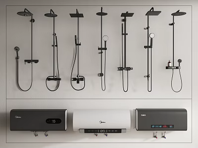 Various Modern Shower Systems With Multiple Designs And Electric Water Heaters 3d model