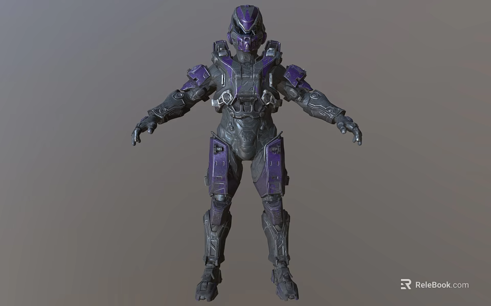 Purple Gray Mechanical Armor Sci Fi Character With Detailed Warrior Design Full Body View 3d model 