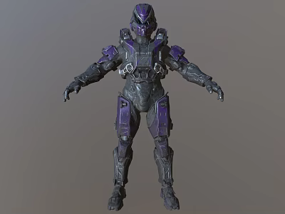 Purple Gray Mechanical Armor Sci Fi Character With Detailed Warrior Design Full Body View 3d model