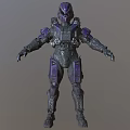 Purple Gray Mechanical Armor Sci Fi Character With Detailed Warrior Design Full Body View