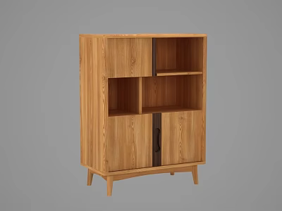 Light Wood Tone Sideboard Featuring Open Shelves And Cabinet Doors With Slender Legs 3d model