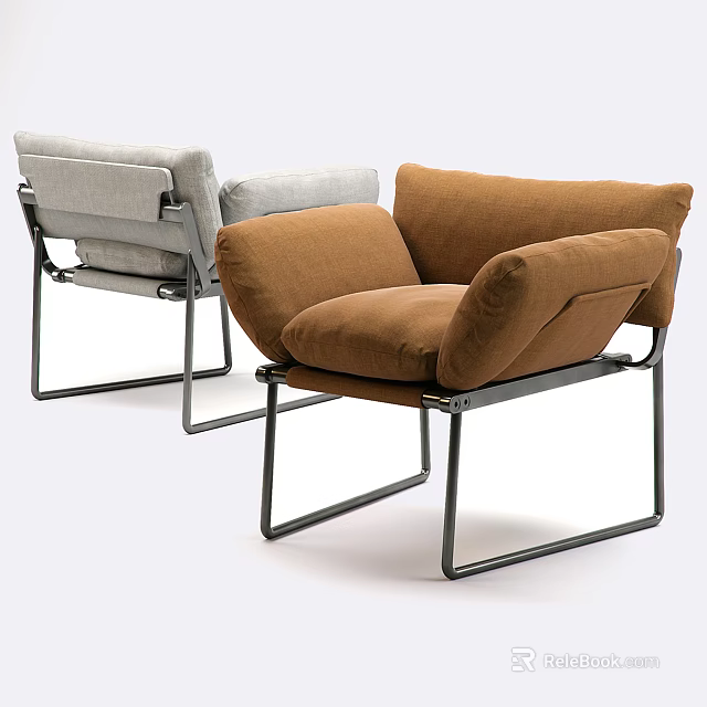 Modern Single Sofa Interior Design With Metal Frame Brown Gray Comfortable Cushions 3d model