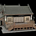 Traditional Ancient Chinese Architecture With Tile Roof Overhanging Eaves Wooden Railings And Stone Platform Steps