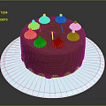 Chocolate Cake With Whipped Cream Topping And Colorful Candles On White Plate