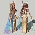 Game and Movie Character With Horns Long Hair And Tribal Mystical Decorative Outfits