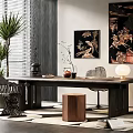 Tea Table and Chairs in Modern Living Room With Potted Plants and Decorative Paintings