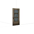 Vintage Wooden Door With Three Glass Panels And Metal Door Knob