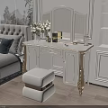 Elegant White Dressing Table With Gold Accents Mirror Stool And Flowers In Bedroom