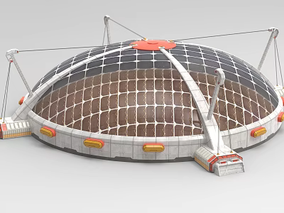 Large Circular Industrial Equipment Featuring Metal Frame Grid Roof And Supports 3d model