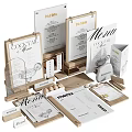 Assorted Restaurant Menu Items With Wooden Holders Cocktail Menus And Cards