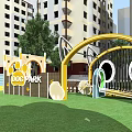 Pet Club Leisure Area With Yellow Bear Arch Green Lawn And Pet Facilities