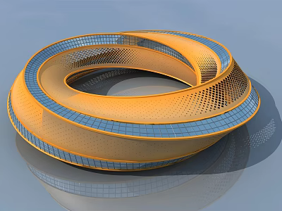 Modern Spiral Landmark Building With Orange Blue Mesh Loop Exterior Design 3d model