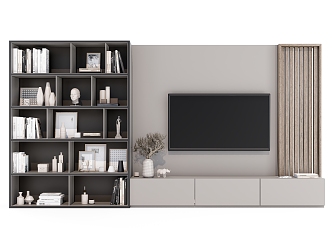 Modern minimalist TV cabinet open grid bookcase TV background wall 3d model