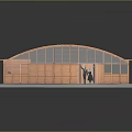 Scenic Architectural Model Featuring Wooden Frame Curved Roof Interior Kitchen And Two People