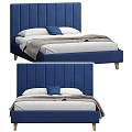 Modern Double Bed Interior Design With Blue Upholstered Headboard And White Sheets 3d model