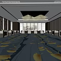 Hotel Public Lounge Interior With Spacious Layout Comfortable Seating And Elegant Carpet Design 3d model