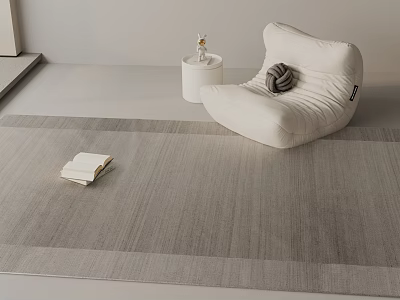 Modern Minimalist Square Carpet With Light Gray Woven Texture And White Armchair 3d model
