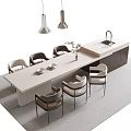 Modern Kitchen Dining Table Set With Chairs Pendant Lights Sink And Plants 3d model