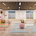 Kids Fitness Dance Studio With Yoga Mats Exercise Balls And Screen Decorations