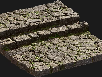 Ancient Architecture Stone Steps With Cobblestone Pathway And Moss Covered Details 3d model