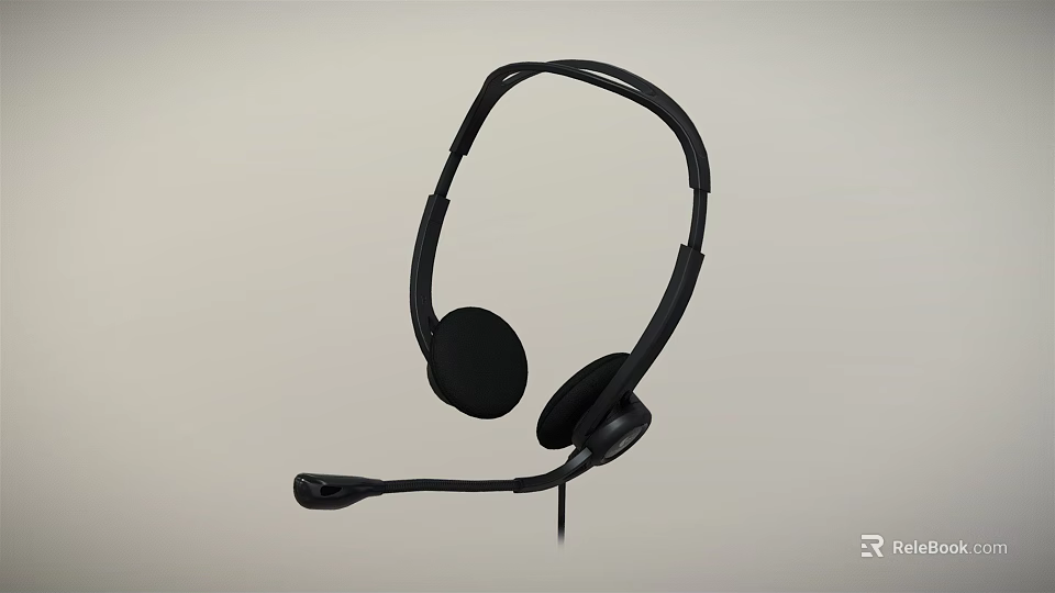 Black Wired Headset With Built in Microphone For Clear Audio Communication 3d model 