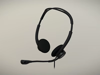 Black Wired Headset With Built in Microphone For Clear Audio Communication 3d model