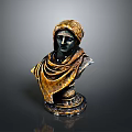 Classical Bust Sculpture With Head Headdress Draped Cloak And Ornate Base