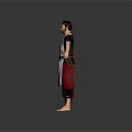 3D Model Male Character With Red Headband Gray Apron Brown Belt Standing Barefoot