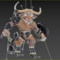Fantasy Bull Warrior Character With Horns Armor Axe Shield And Muscular Build