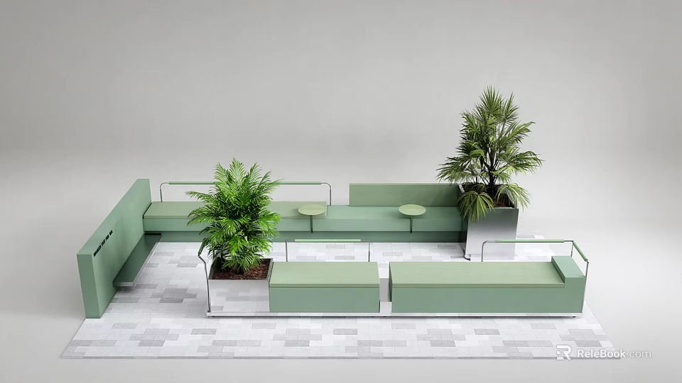 Modern Landscape Seats With Green Plants And Modular Design For Outdoor Space 3d model 