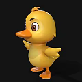 Yellow 3D Cartoon Duckling Character With Big Eyes And Spread Wings