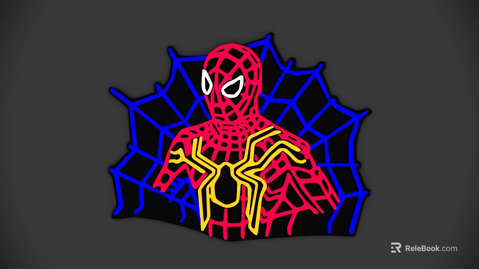 SpiderMan Themed Decorative Light with Red Yellow Blue Web Pattern for Room Decoration 3d model 
