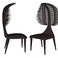 Modern Single Chair With Unique Woven Back Slender Legs And Gray Upholstered Seat