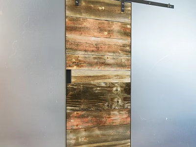 Rustic Wooden Sliding Barn Door Design With Natural Wood Tones And Hardware 3d model