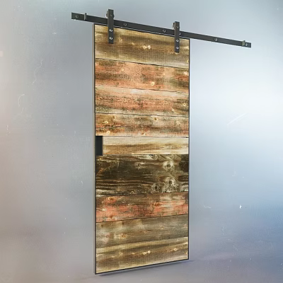 Rustic Wooden Sliding Barn Door Design With Natural Wood Tones And Hardware 3d model