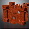 Red Brick Castle Architecture Design With Multiple Towers And Archway Structure